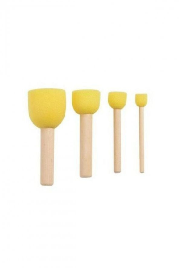 Sünger Fırça, Tampon Fırça Seti, 4`lü, Ponpon Fırça, Ahşap Saplı