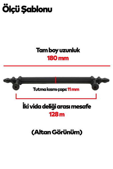 Polavit 128 Mm (SERT PLASTİK) Siyah Mobilya Çekmece Mutfak Dolap Dolabı Kulpu Kulbu Kulpları 10 Adet - 2