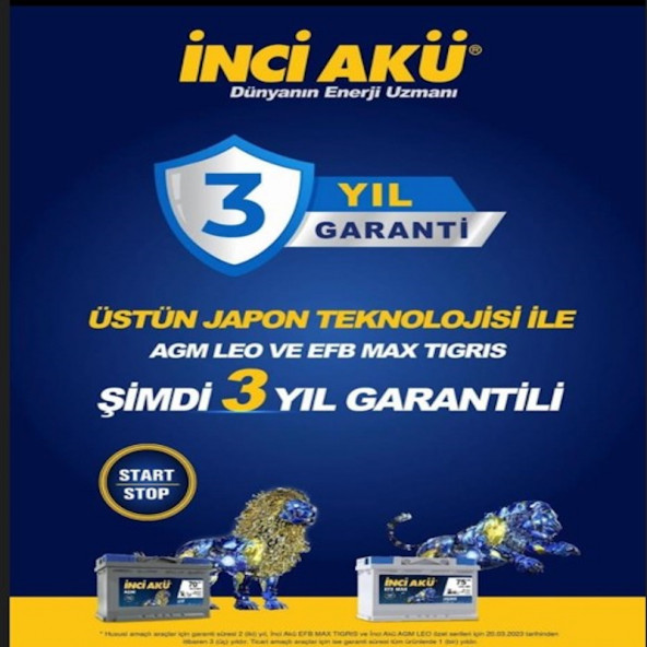 İnci Agm Leo 12 V 70 Ah 760 A(EN)  Start-Stop Akü - 3