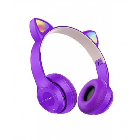 P47M Bluetooth 5.0 Led Işıklı Kedi Tasarımlı Katlanabilir Kulak Üstü Kulaklık - 3