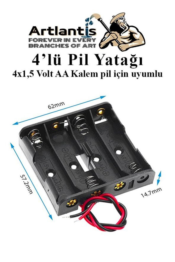 4 Lü Pil Yatağı Deney 3 Adet Pil Yuvası Pil Kutusu Aa Kalem Kalın Pil 4x1,5 Volt Yaylı Pil Yuvası - 2