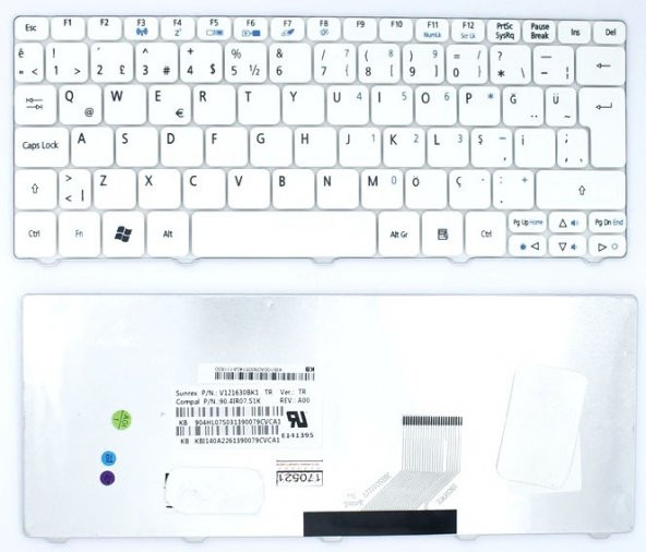 Acer One KAV50, KAV70,NAV50,NAV70 Notebook Klavye Beyaz TR