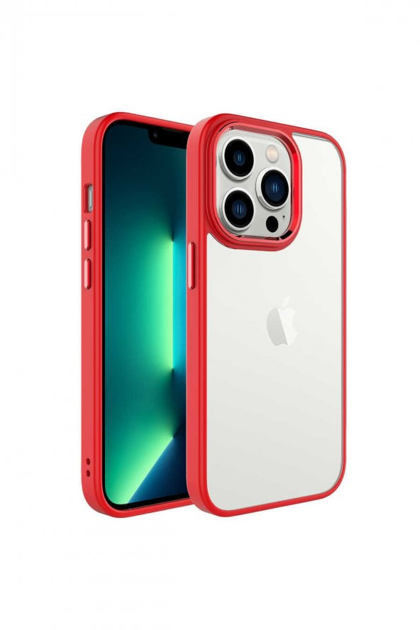 Iphone 14 Pro Max Kılıf Uyumlu Krom Kapak-kırmızı