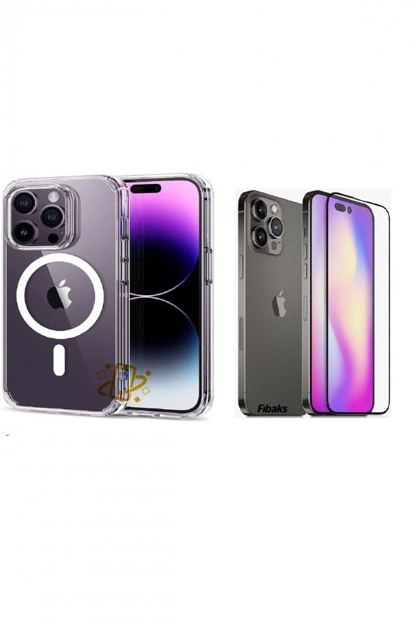 Iphone 14 Pro Uyumlu Kılıf Şeffaf Magsafe Wireless Şarj Destekli Ve Tam Kaptan Cam Ekran Koruma