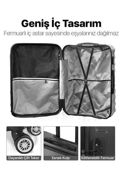 Polo&Sky Petek Model Füme Renk 3'lü Valiz Seti - 5