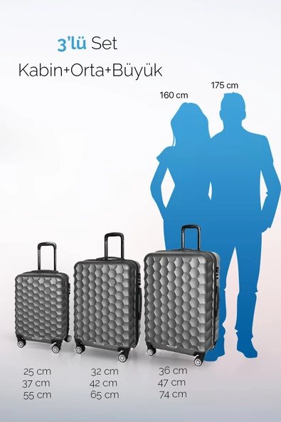 Polo&Sky Petek Model Füme Renk 3'lü Valiz Seti - 7