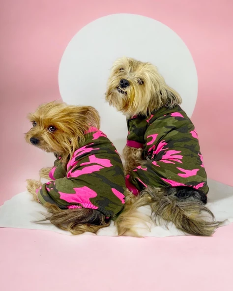 Pinky Camouflage Penye Tulum Köpek Tulumu Köpek Elbisesi - 6