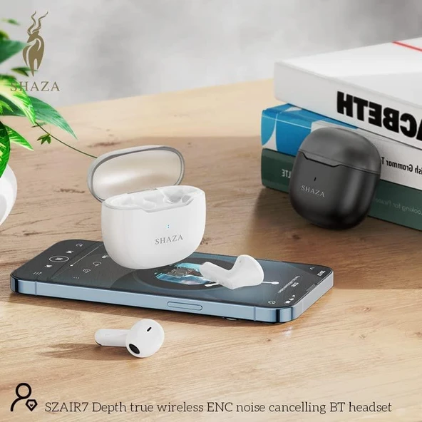 Shaza Air7 Gürültü Azaltma ENC 4 Mikrofonlu Bluetooth 5.3 TWS Kulaklık Beyaz - 2