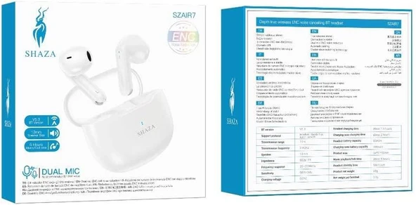 Shaza Air7 Gürültü Azaltma ENC 4 Mikrofonlu Bluetooth 5.3 TWS Kulaklık Beyaz - 3