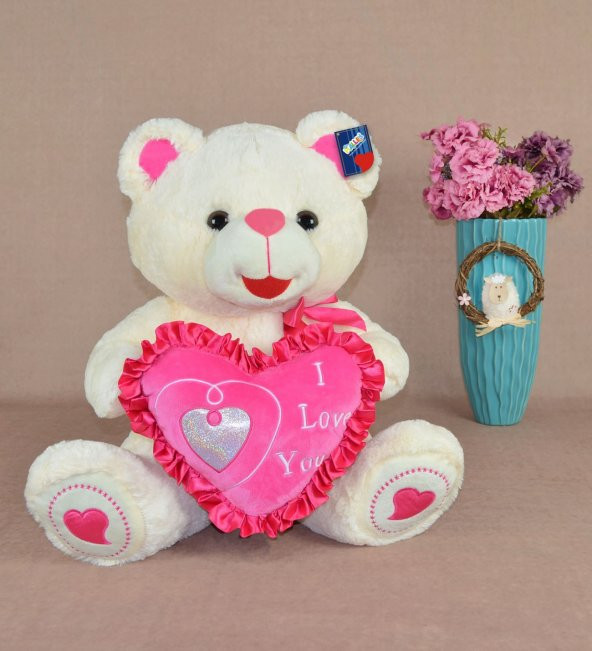Halley POF 80 Cm I Love You Kalpli Krem Ayıcık
