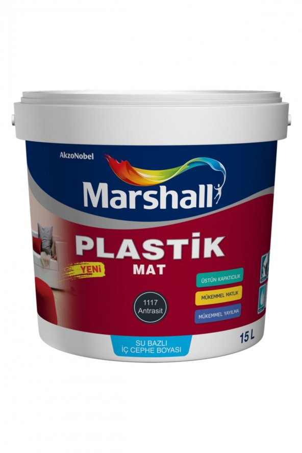 Marshall Plastik Mat Antrasit Gri Su Bazlı İç Cephe Duvar Boyası 2.5lt