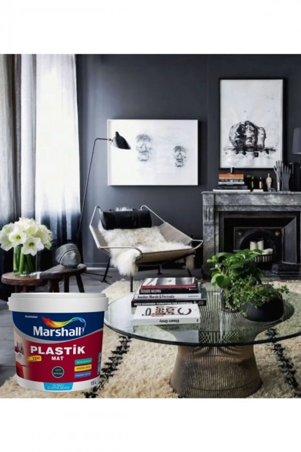 Marshall Plastik Mat Antrasit Gri Su Bazlı İç Cephe Duvar Boyası 2.5Lt - 3