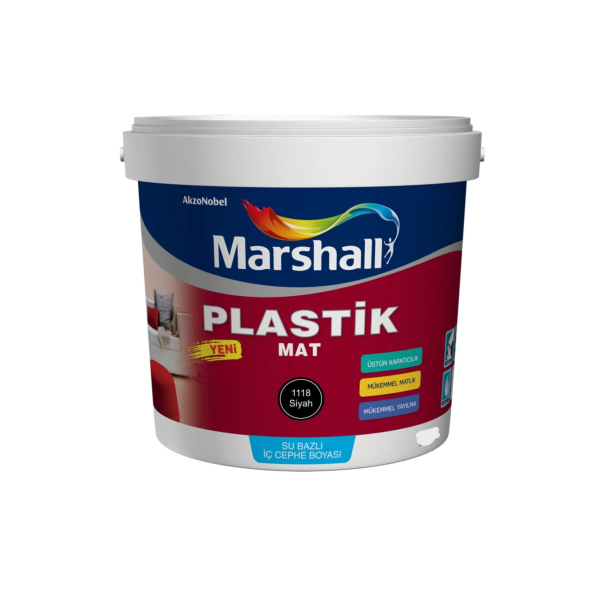 Marshall Plastik Mat Siyah Su Bazlı Iç Duvar Boyası 2.5lt silinebilir-mükemmel Matlık-örtücülük - 2