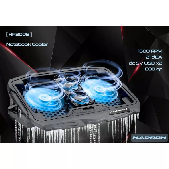 HADRON HR2008 NOTEBOOK SOĞUTUCU LEDLİ 4 FANLI YÜKSEKLİK KADEMELİ - 4