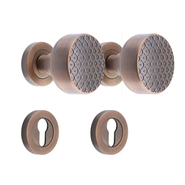 Linda Dış Kapı Tokmağı Topuzu Kolu Metal Tokmak Antik Sarı Kapı Kolu Yale Sağa Sola Uygun 1 Takım - 2