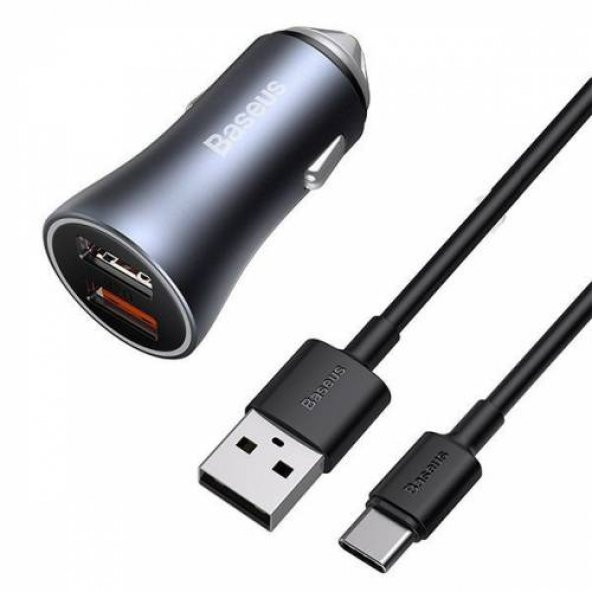 BASEUS 40W Çift USB Girişli Araç Şarj Başlığı ve 1 MT 5A USB Type C Kablo Şarj Aleti