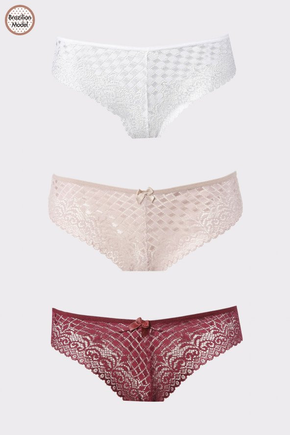 Somon-Bordo-Ekru 3lü Brazil Külot ürün görseli 1