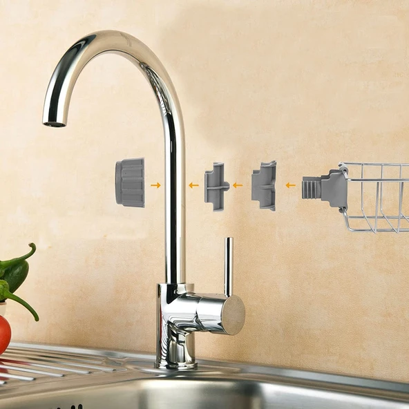 SAS Mutfak Banyo Duş Musluk Üstü Rafı Sabun Sünger Askısı Raf Tek Kat - Resim 2