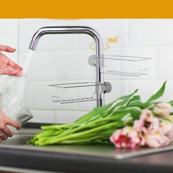 SAS Mutfak Banyo Duş Musluk Üstü Rafı Sabun Sünger Askısı Raf Tek Kat - Resim 3