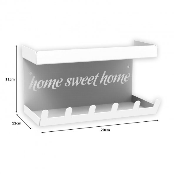 Raflı Anahtarlık, Anahtar Askıkı , Antre ve Hol Kapı Giriş Organizer Notluk Çekiceklik (Home Sweet Home) Model BEYAZ