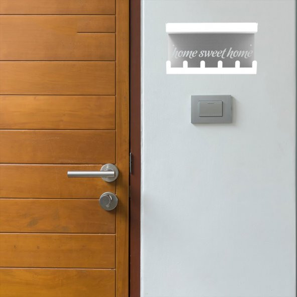 Raflı Anahtarlık, Anahtar Askıkı , Antre ve Hol Kapı Giriş Organizer Notluk Çekiceklik (Home Sweet Home) Model BEYAZ - 5