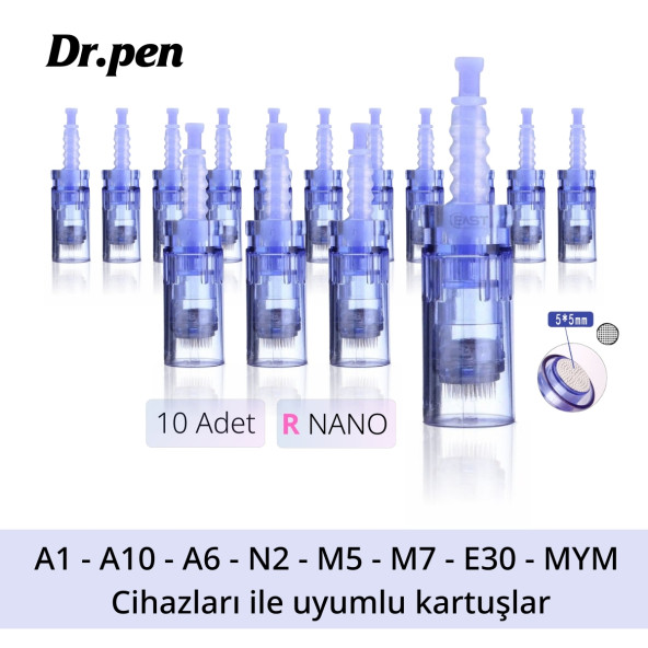 10 Adet Nano A6 Ve A1 Iğnesi Orijinal Iğne Kartuşu Mavi Soketli - Resim 3