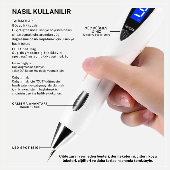 Plazma  Pen Çil-Ben-siğil Ve Leke Çıkartma Cihazı.Gold Plazma Pen 9Level Çalışma Ayarı Bulunmaktadır - 4