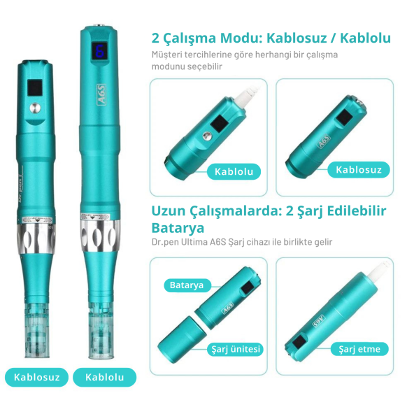 Dr pen Ultima A6s Dermapen Şarjlı Yedek Bataryalı Orijinal Dermaroller Cihazı - 2