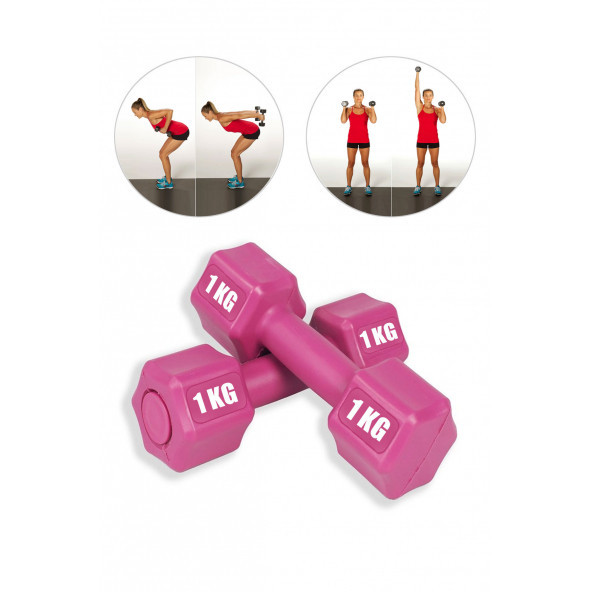 Spor Byfit 1 Kg x 2 Adet Cement Dolgulu Köşeli Plastik Pembe Dambıl Set