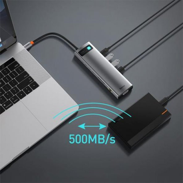 Baseus 100W Type-C HUB Adaptör 11in1 Type-C Dönüştürücü RJ45 VGA HDMI 4K SD 3*USB 3.0 3.5mm Type-C Dönüştürücü - 5
