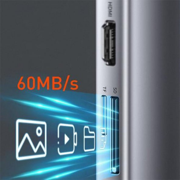 Baseus 100W Type-C HUB Adaptör 11in1 Type-C Dönüştürücü RJ45 VGA HDMI 4K SD 3*USB 3.0 3.5mm Type-C Dönüştürücü - 6