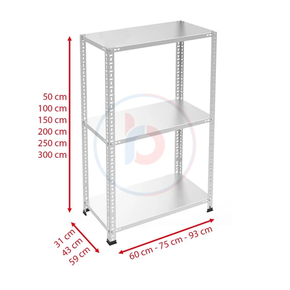 3 Katlı Paslanmaz Krom Raf - Inox Soğuk Oda Rafı, Buzhane Rafı  31x75 cm 200 cm 0.70 mm - 5