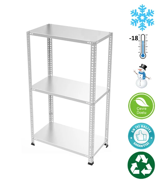 3 Katlı Paslanmaz Krom Raf - Inox Soğuk Oda Rafı, Buzhane Rafı  43x60 cm 150 cm 1.00 mm
