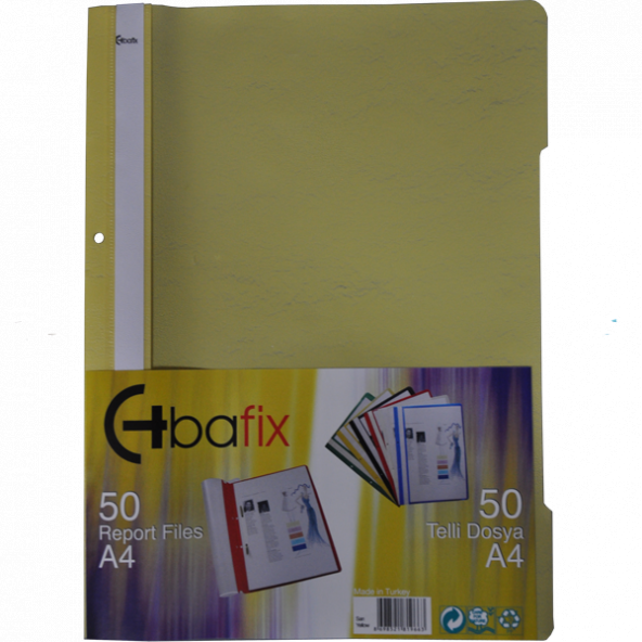 Bafix Telli Dosya Plastik XL Sarı A4 1 Paket (50 Adet)