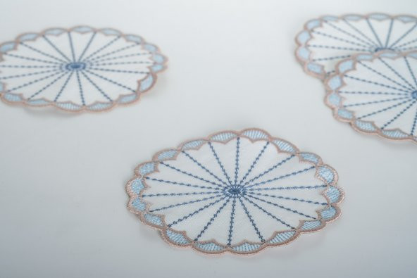 Finezza Mila Nakışlı Krem Mavi Kokteyl Peçetesi 15x15 cm 4 Ad-1482 - 3