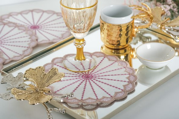 Finezza Mila Nakışlı  Krem Pembe Kokteyl Peçetesi 15x15 cm 4 Ad-1483 - 2
