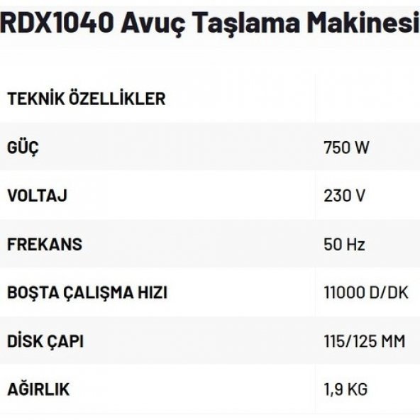 Rodex RDX1040 Avuç Taşlama Makinesi 115/125MM - 3