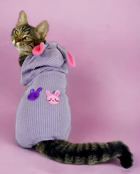 Sweet Bunnyy Kulaklı Kedi Tulumu, Kedi Kıyafeti ürün görseli 1