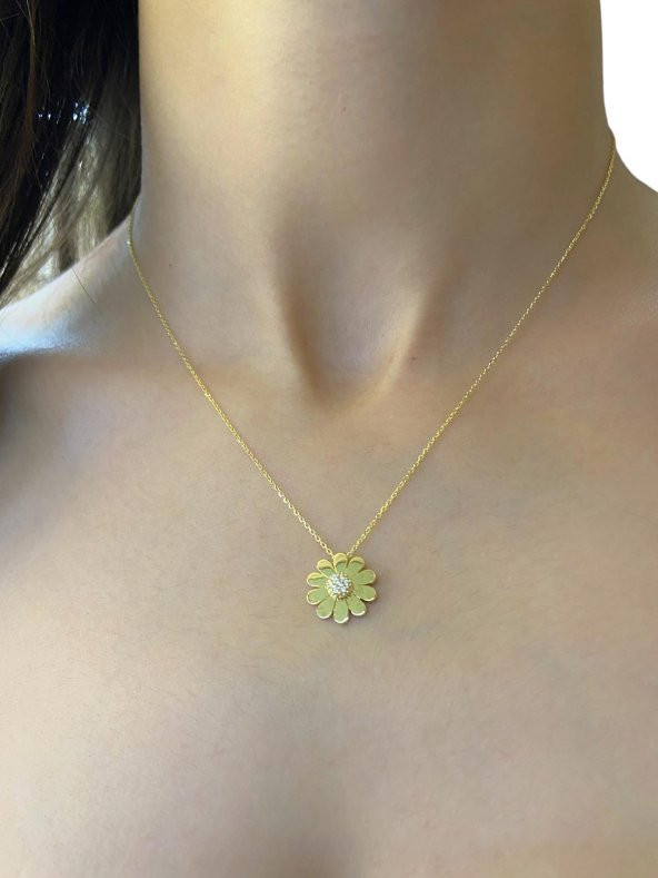 Minik Şık Zarif Papatya Altın Kolye 8 Ayar - Resim 3