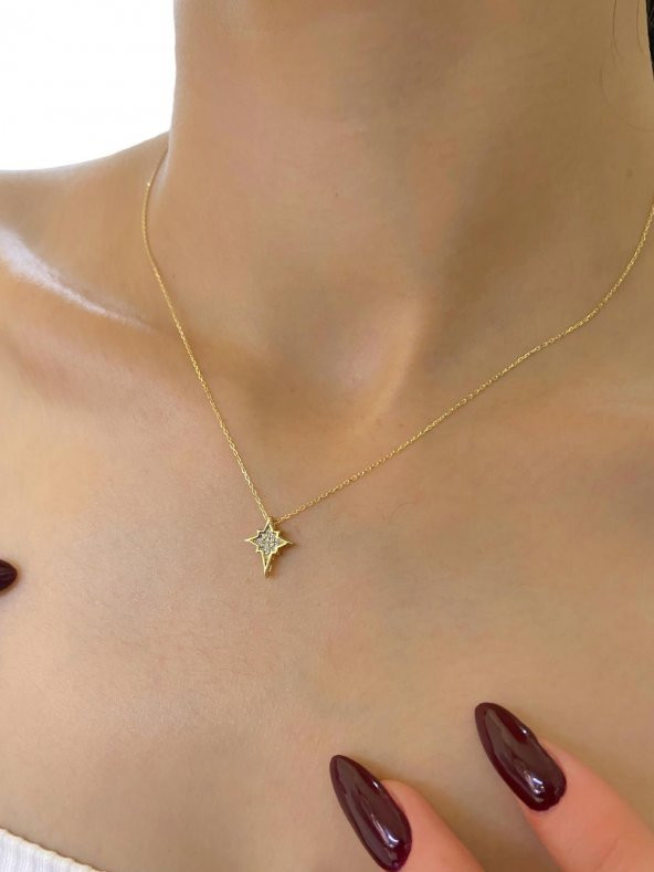 Minimal Kutup Güney Yıldızı Altın Kolye 14 Ayar ürün görseli