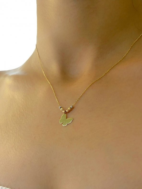 Dorika Sade Zarif Şık Kelebek Altın Kolye 14 Ayar - Resim 3