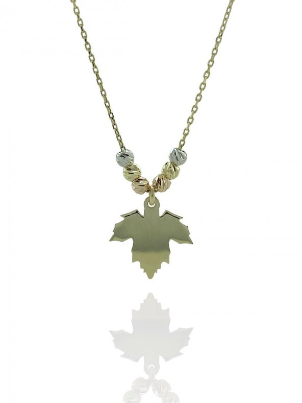 Dorika Sade Zarif Şık Çınar Yaprağı Altın Kolye 14 Ayar - 2