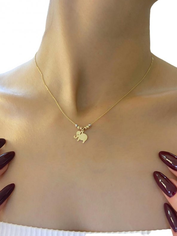 Dorika Sade Zarif Şık Fil Altın Kolye 14 Ayar - Resim 3