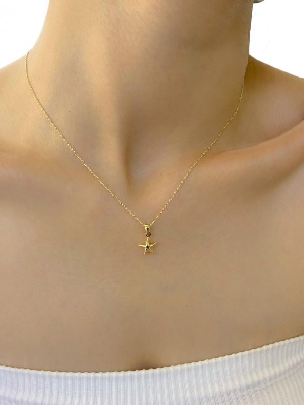 Çok Şık Deniz Yıldızı Altın Kolye 14 Ayar - Resim 2