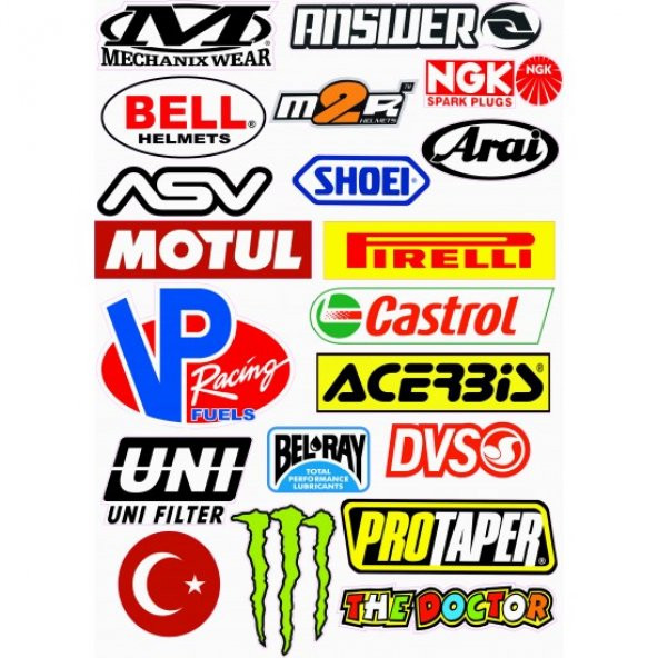 MOTOSİKLET ETİKET STİCKER SETİ MODEL 3 A4 BOY