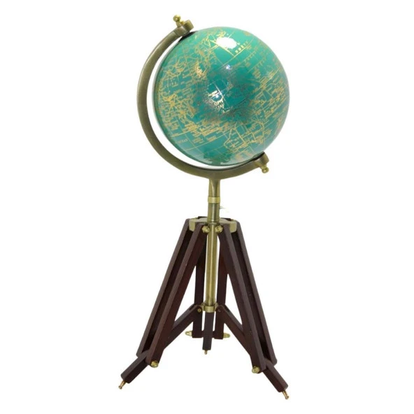 Ahşap Tripod Standlı Dünya Küre Zemin Dekoru Döner Dünya Küre Modern Harita Atlas 47cm