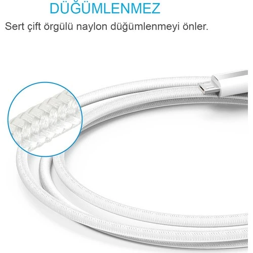 Anker Powerline+ Micro USB Örgülü Şarj/Data Kablosu 1.8 Metre- Beyaz - Taşıma Çantalı - Resim 4