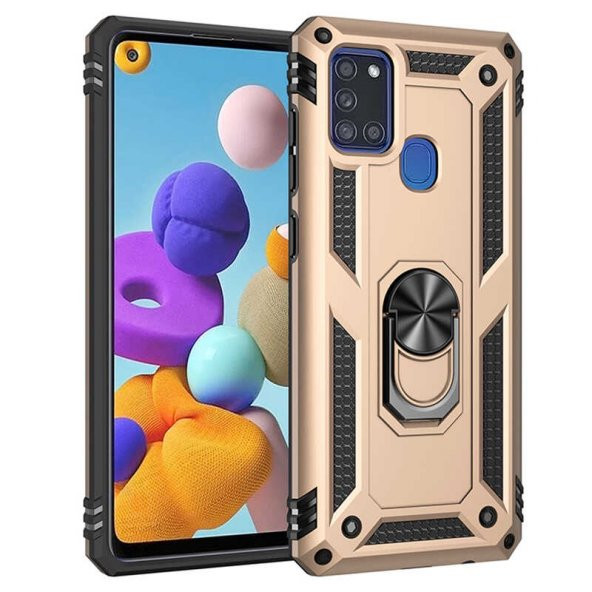 Samsung Galaxy A21S Kılıf Sofya Yüzüklü Standlı Zırhlı Silikon Kılıf - 4