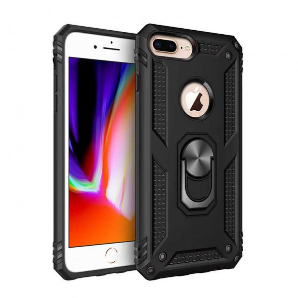 Apple iPhone 7 Plus Kılıf Sofya Yüzüklü Standlı Zırhlı Silikon Kılıf