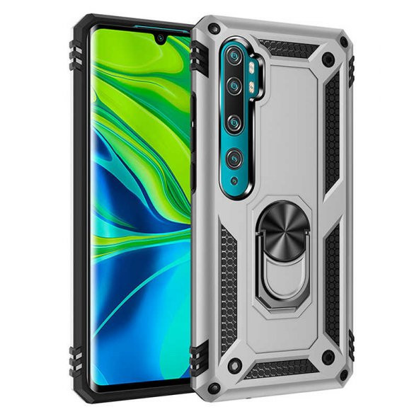 Xiaomi Mi Note 10 Kılıf Sofya Yüzüklü Standlı Zırhlı Silikon Kılıf
